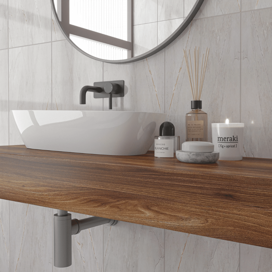 Agora light grey gloss ceramic wall tile marble effect