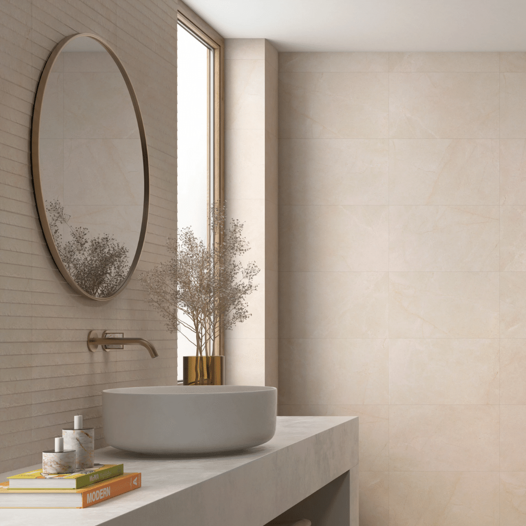 Artan Cream ceramic matt stone effect wall decor tile