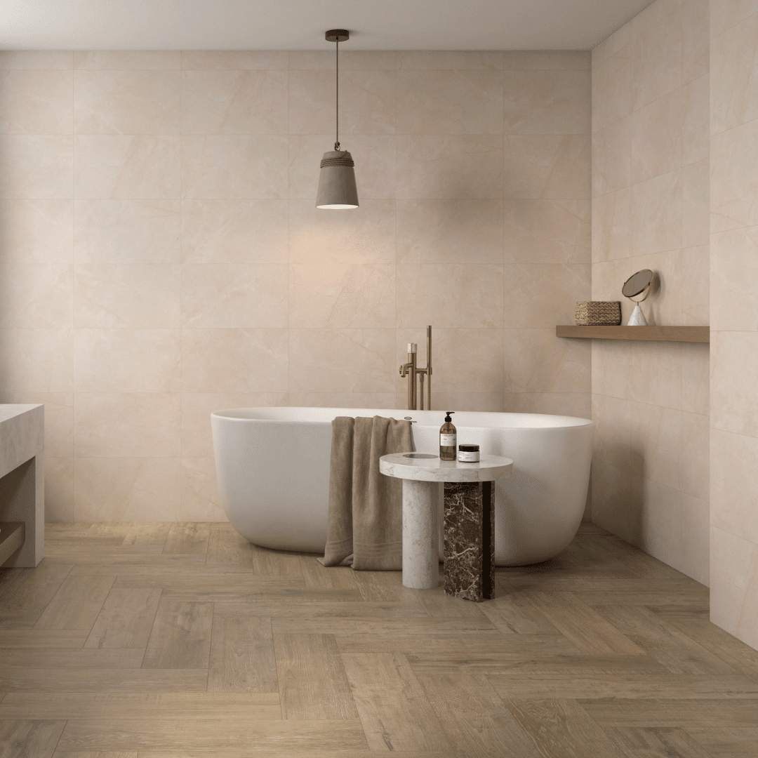 Artan Cream matt ceramic stone effect wall tile design