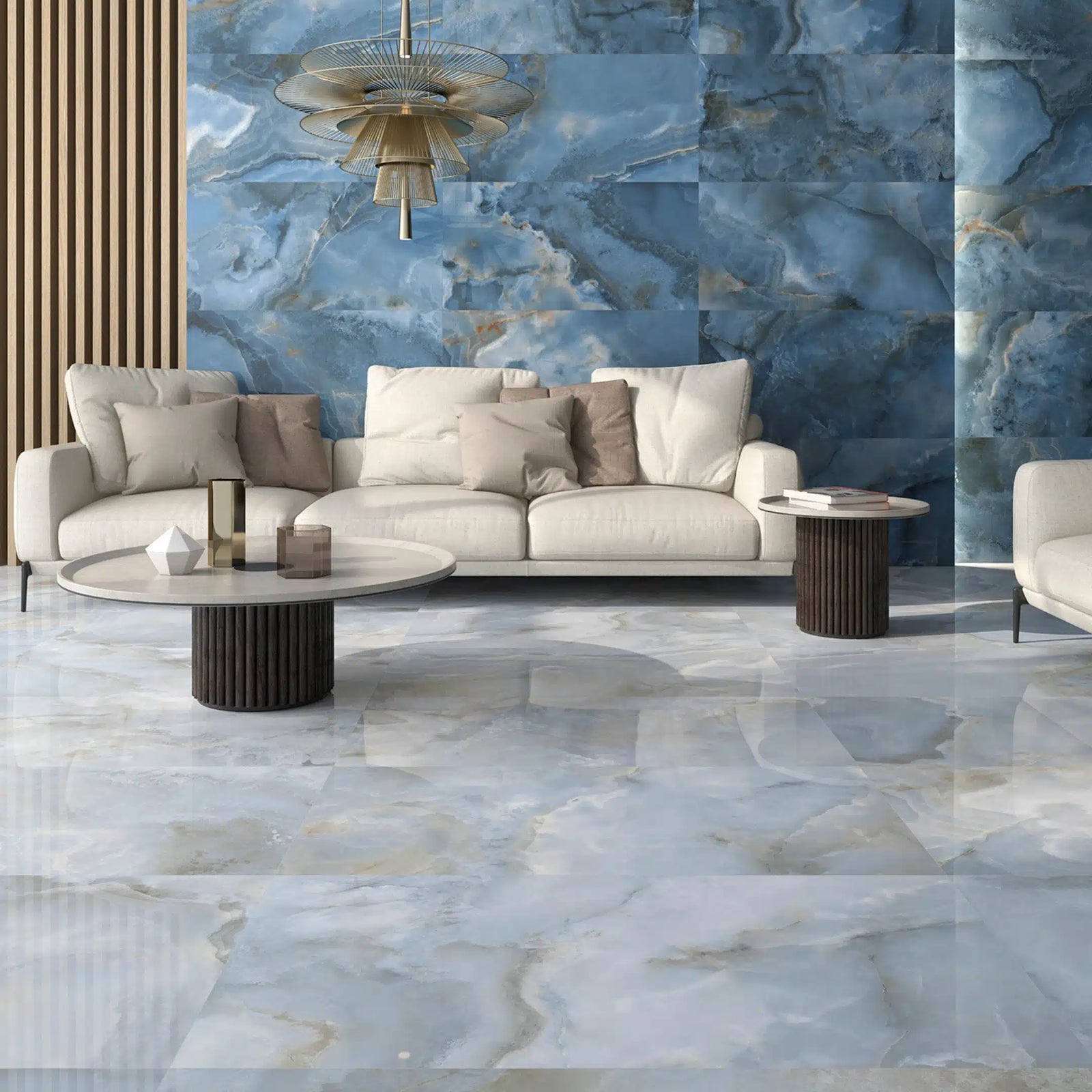 Coral porcelain floor tile with glossy finish