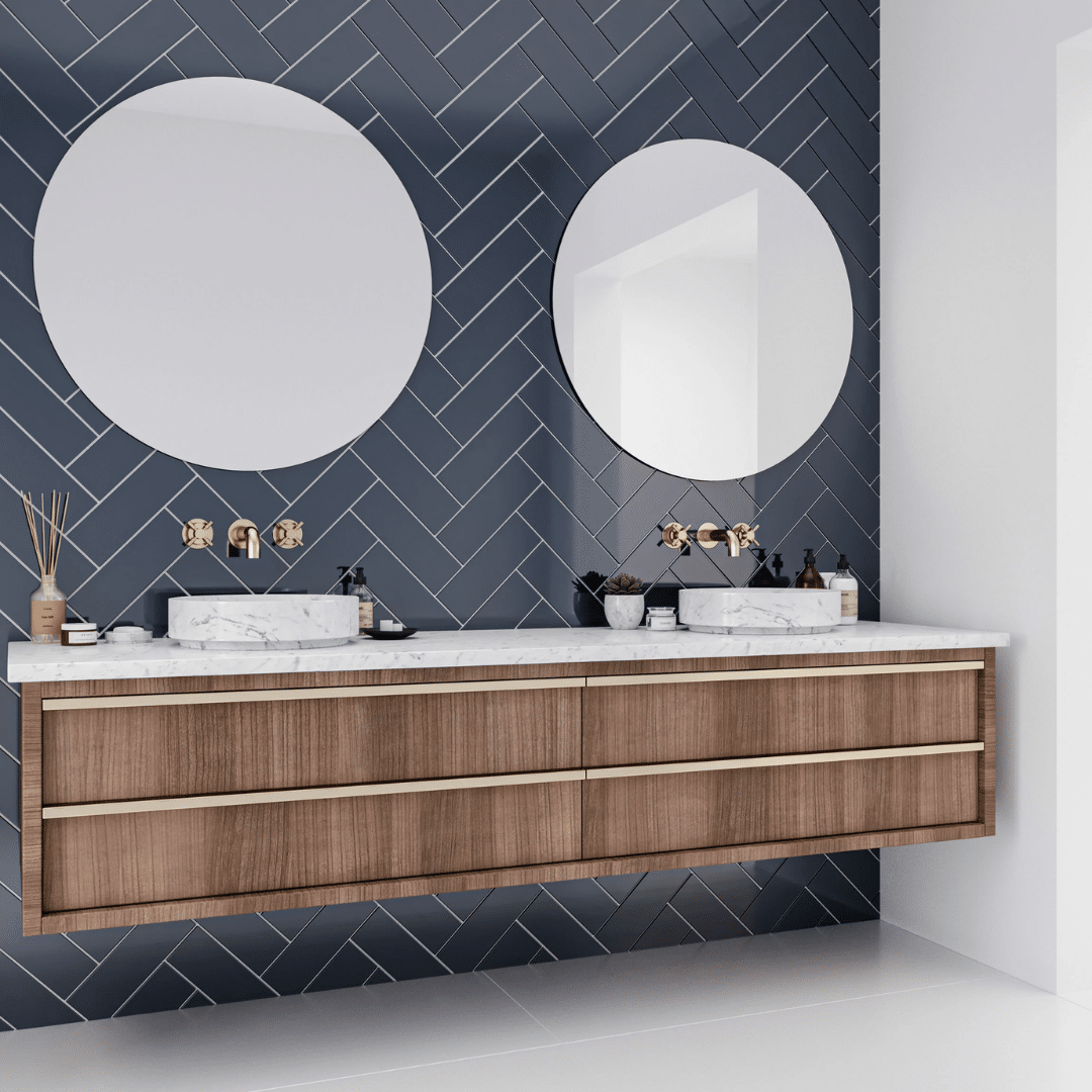 Gloss finish blue ceramic metro tile for interiors