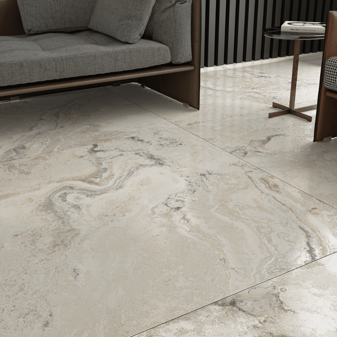 Elegant marble effect cream porcelain wall and floor tiles