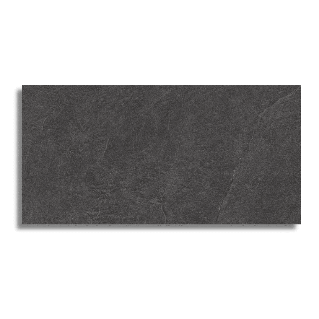 Premium black porcelain tiles with textured stone appearance