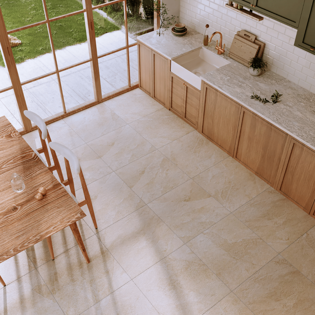 Refined ivory porcelain tiles with smooth matt stone look