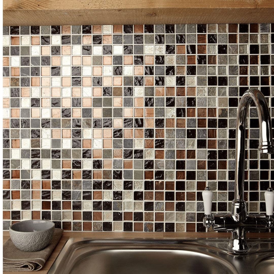 Cascade brown glass and stone mixed finish wall mosaic
