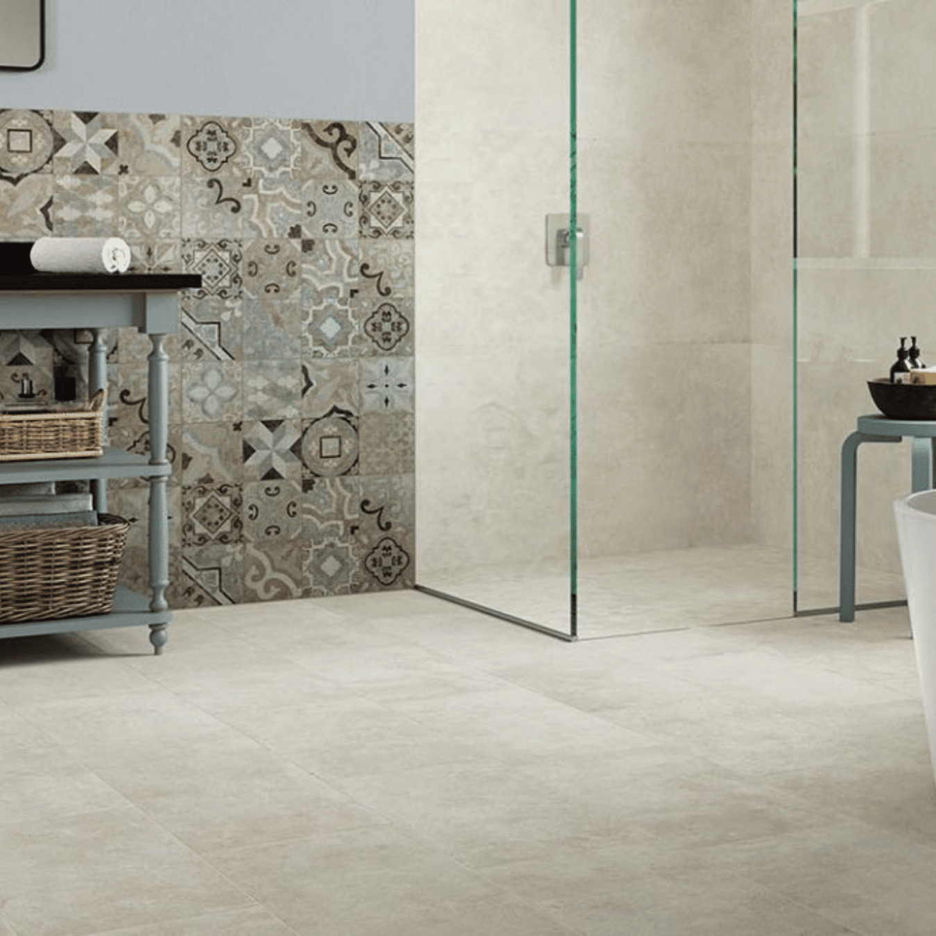 Codec White porcelain tiles with stone texture finish