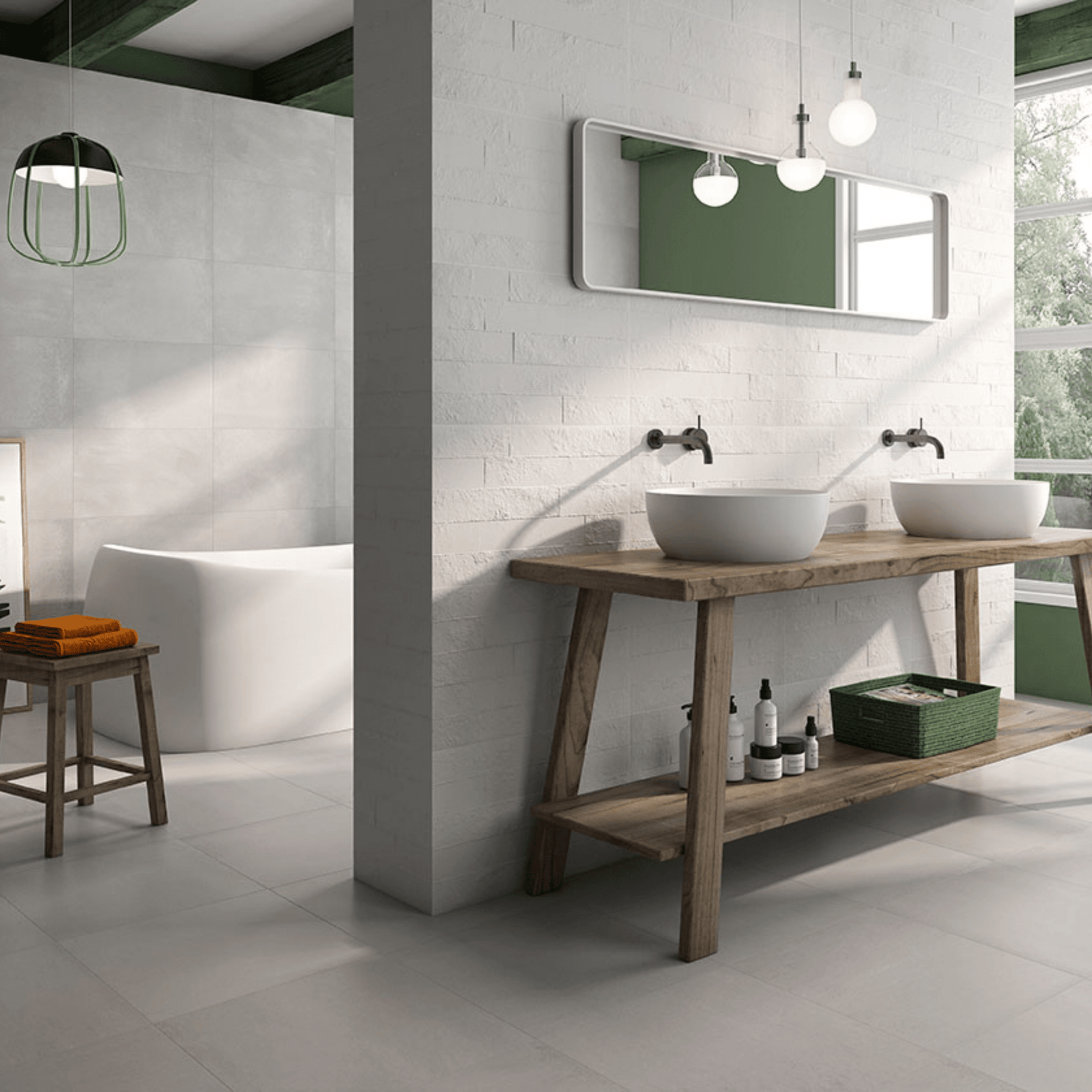 White wall tile with decor finish