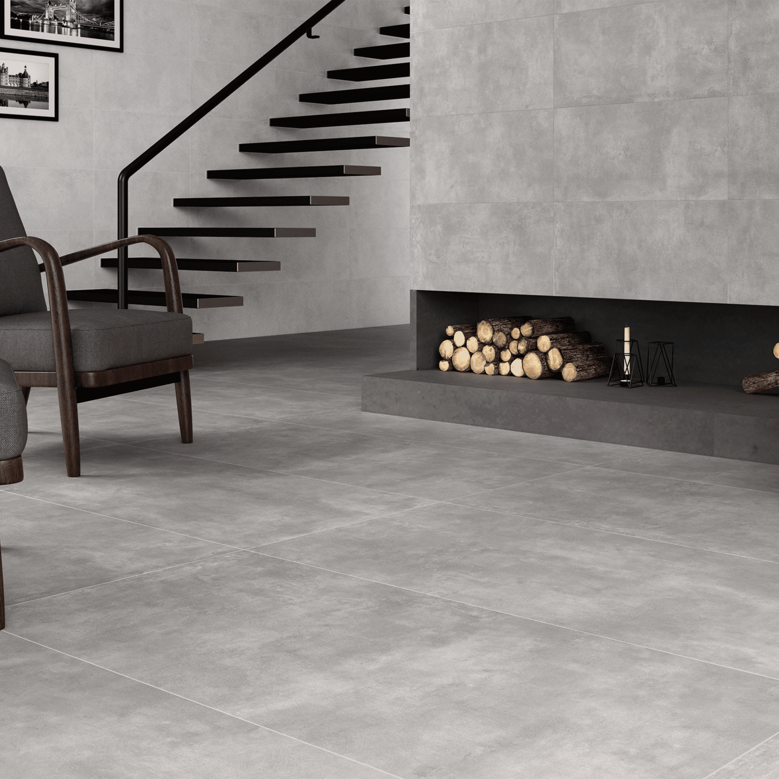 Grey matt porcelain floor tile