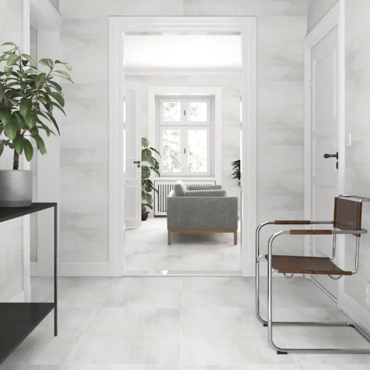 Minimalist White Porcelain Floor Tile – Dorian White