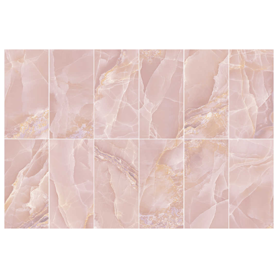 Ethereal Onyx Rose Pink 600x1200 Polished Onyx Effect Porcelain Tile - All Face
