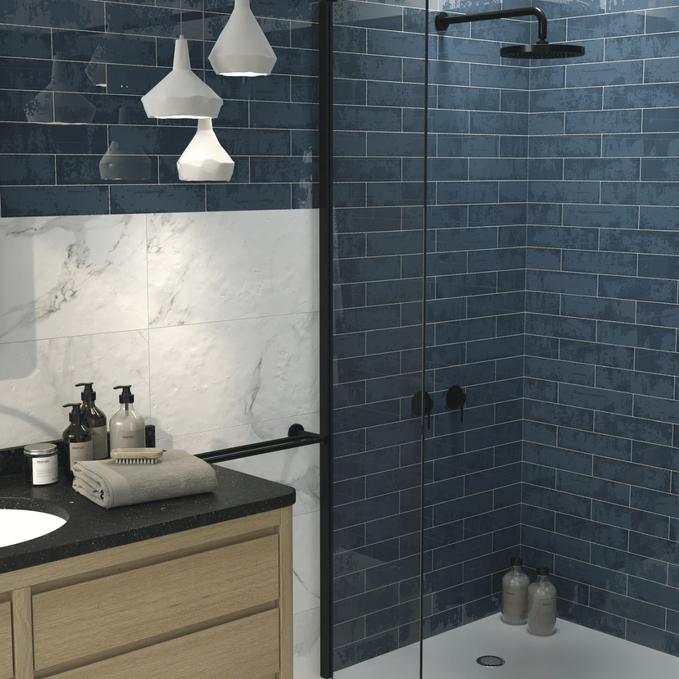 Glossy ceramic blue tiles