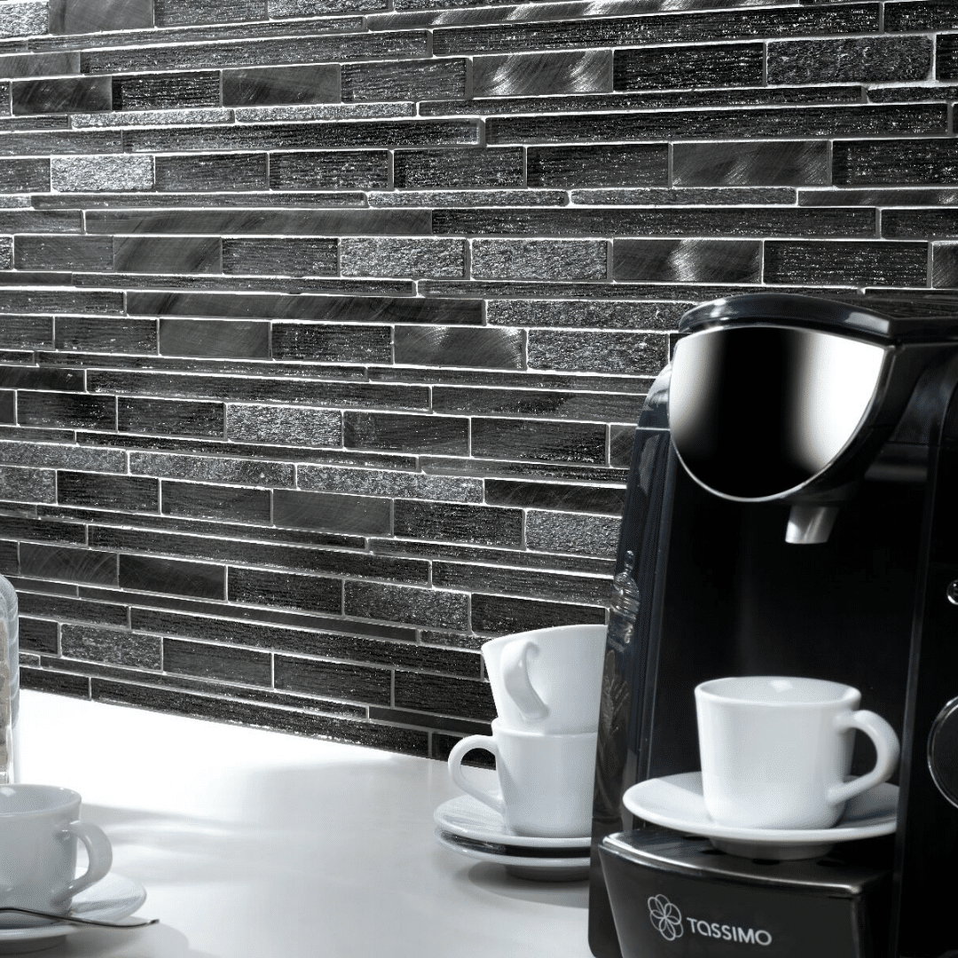 Grey stone effect glass and metal wall mosaic