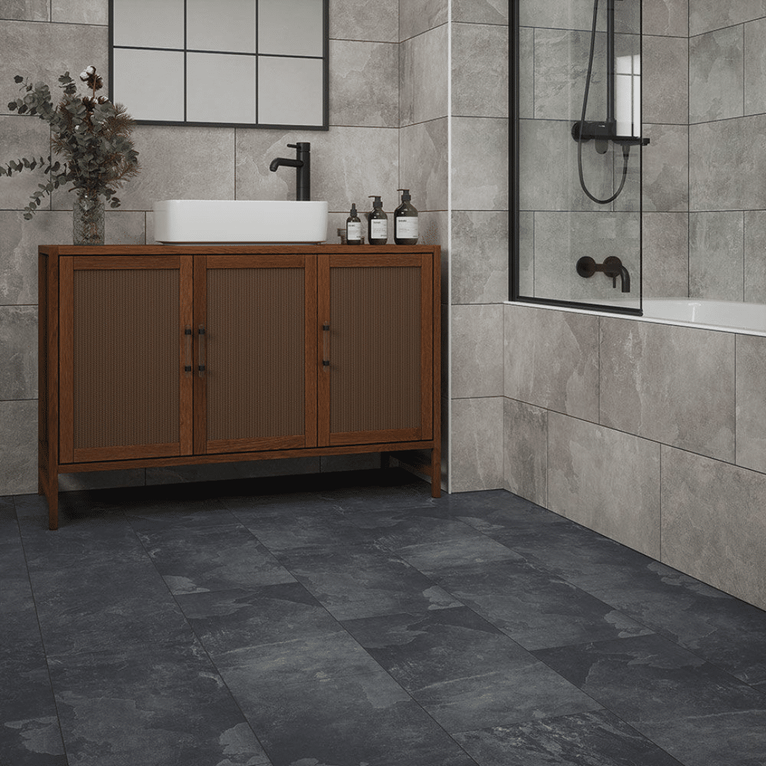 Loop Anthracite porcelain stone style tile surface