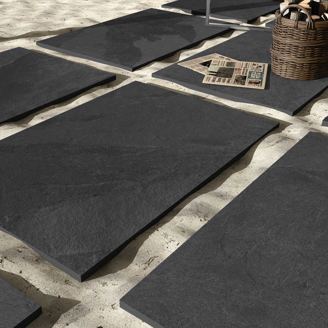Lucid Black 600x900 Rough Matt Outdoor Tile - Render 2
