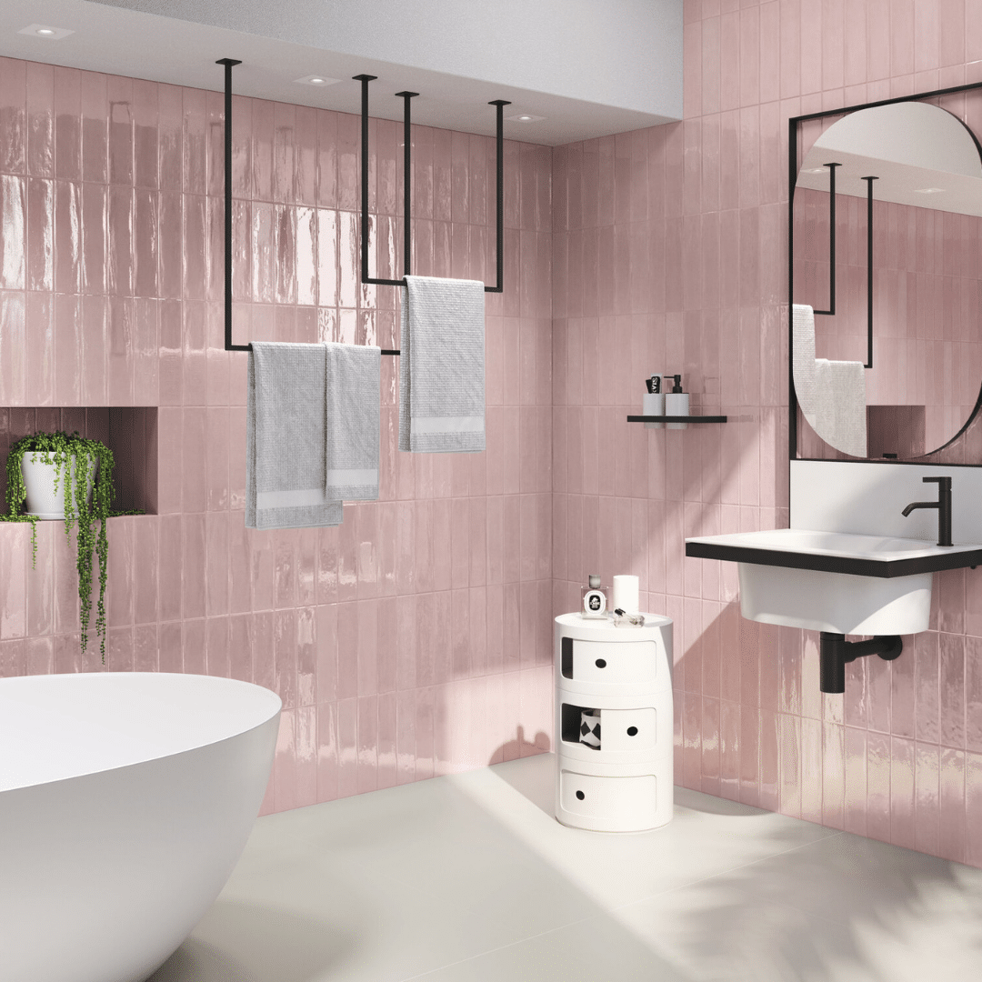 Durable glossy ceramic pink wall tiles design