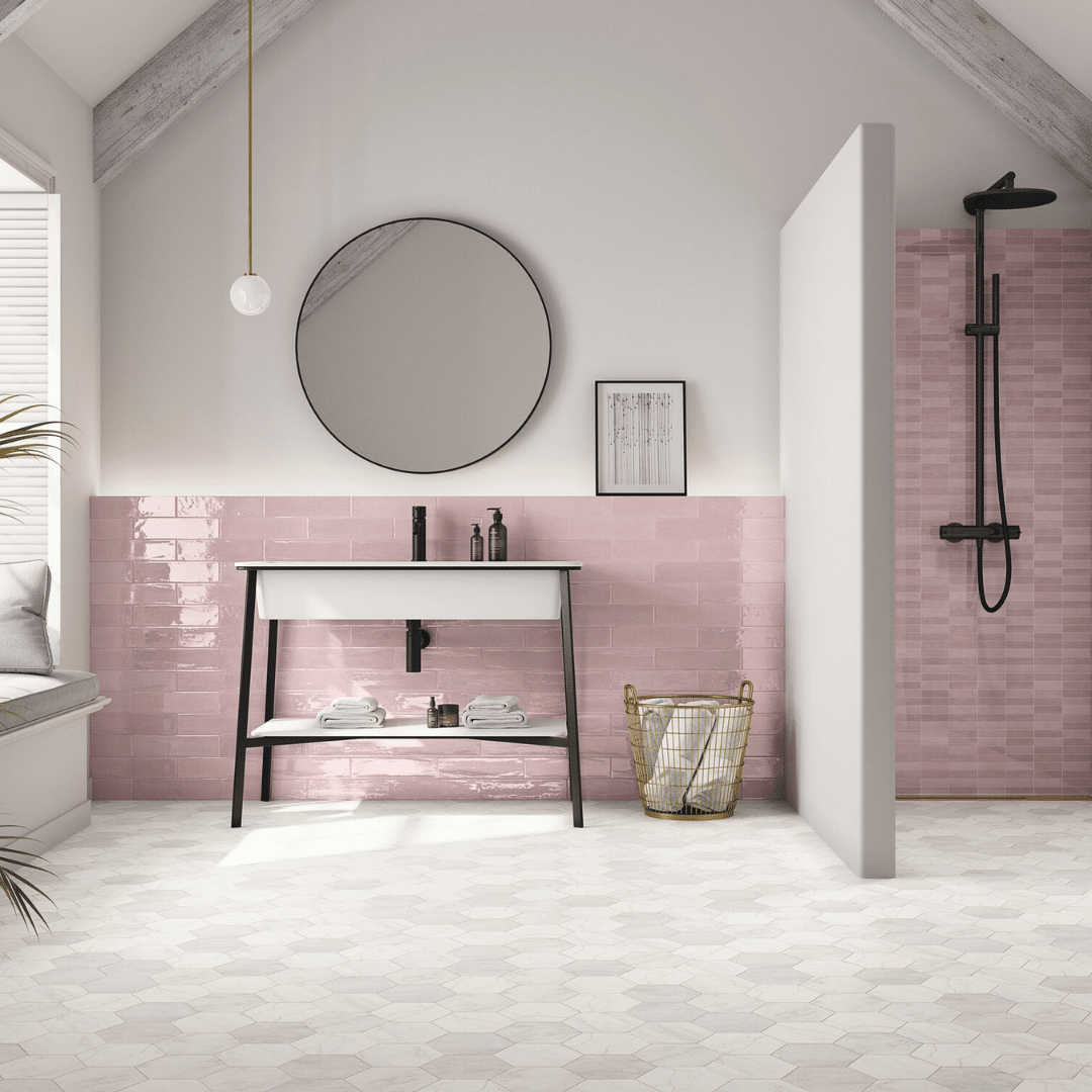 Elegant pink glossy ceramic metro wall tiles