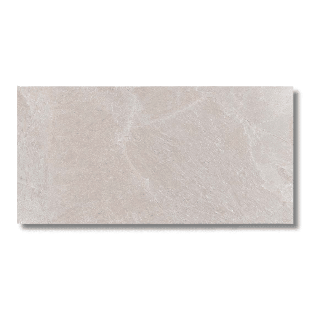 Neutral beige porcelain stone look tile hallway bathroom