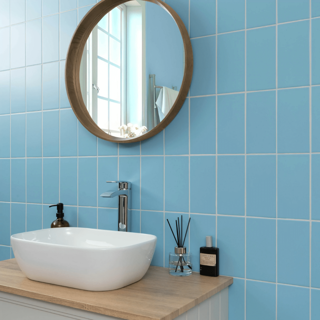 Monocolour Aire Blue matt ceramic wall tiles metro effect