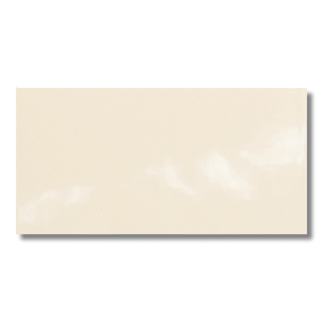 Gloss finish cream ceramic tiles featuring metro effect design