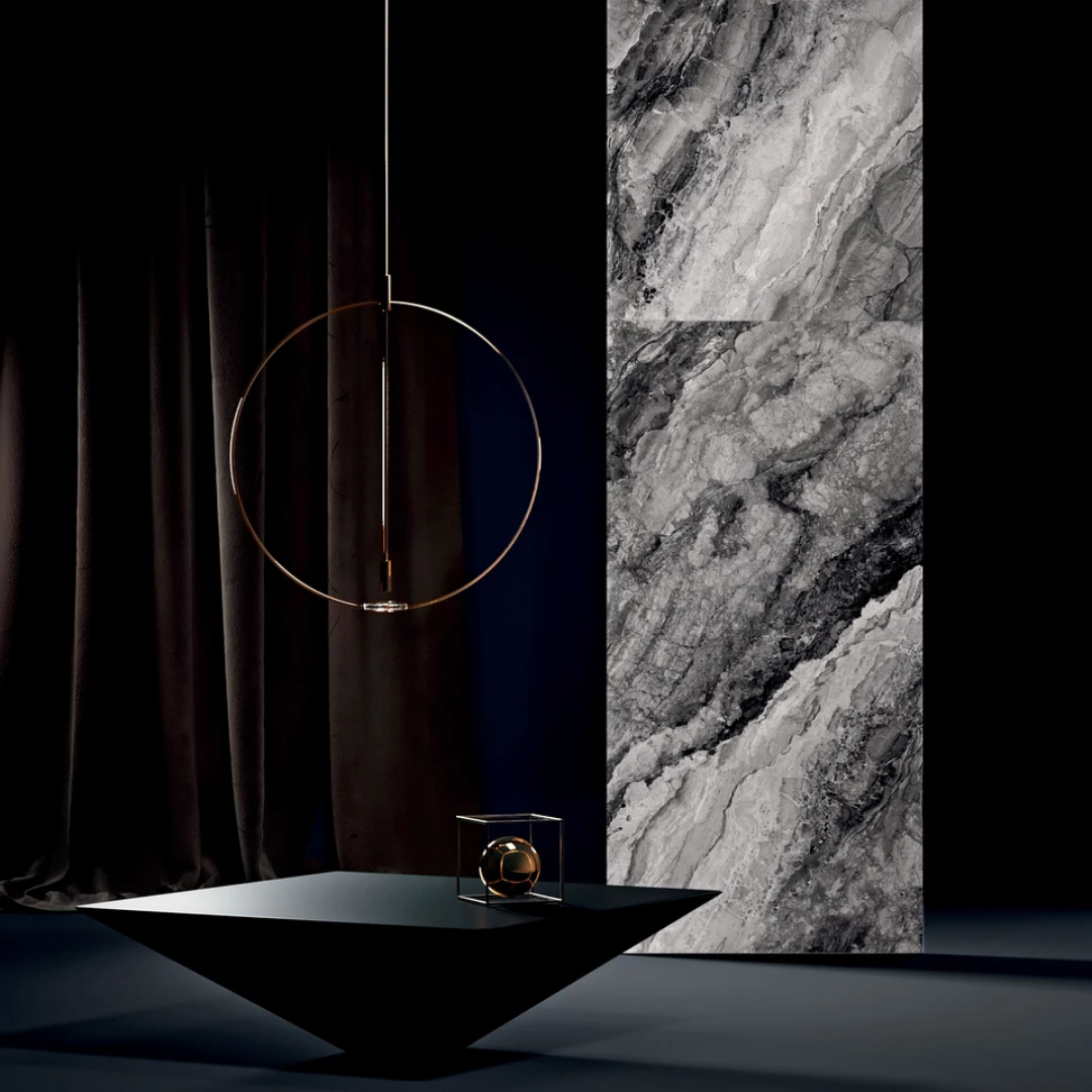 Natural stone inspired dark porcelain tile texture