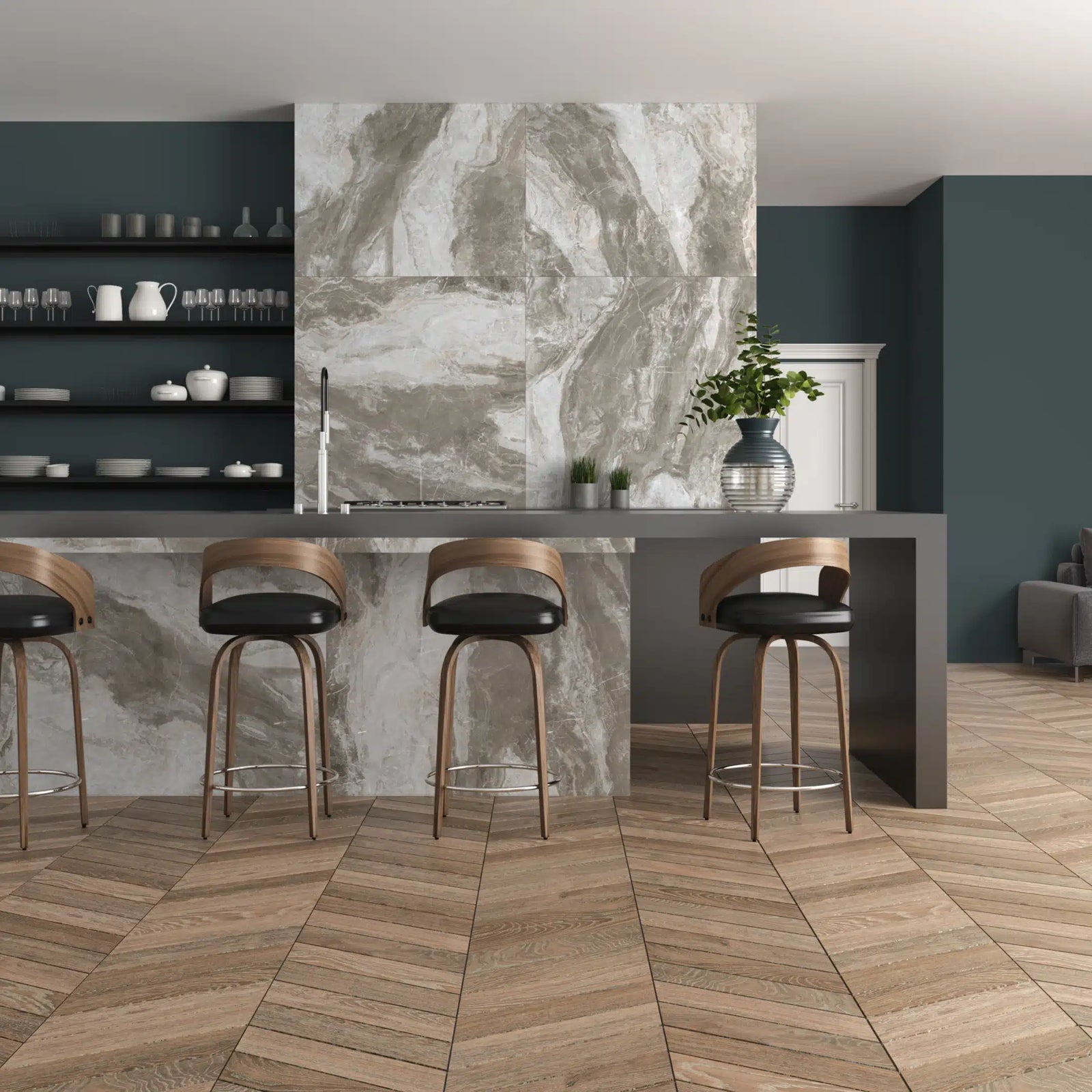 Ceramic wood effect tile for floors