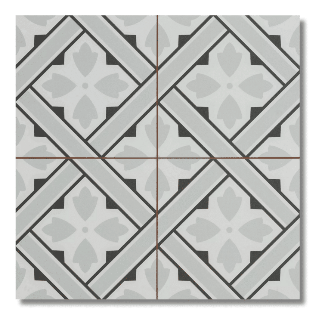 Patterned grey ceramic tiles with soft matt finish