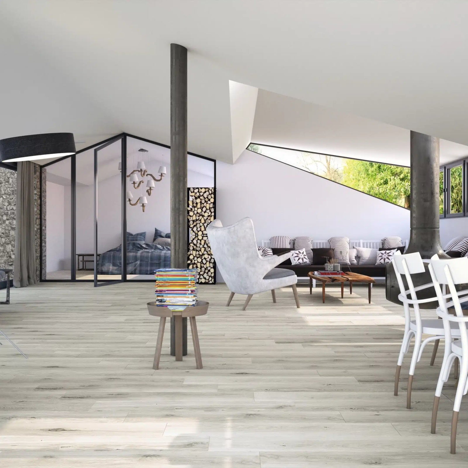 Oregon Gris Rect porcelain tile with grey wood texture