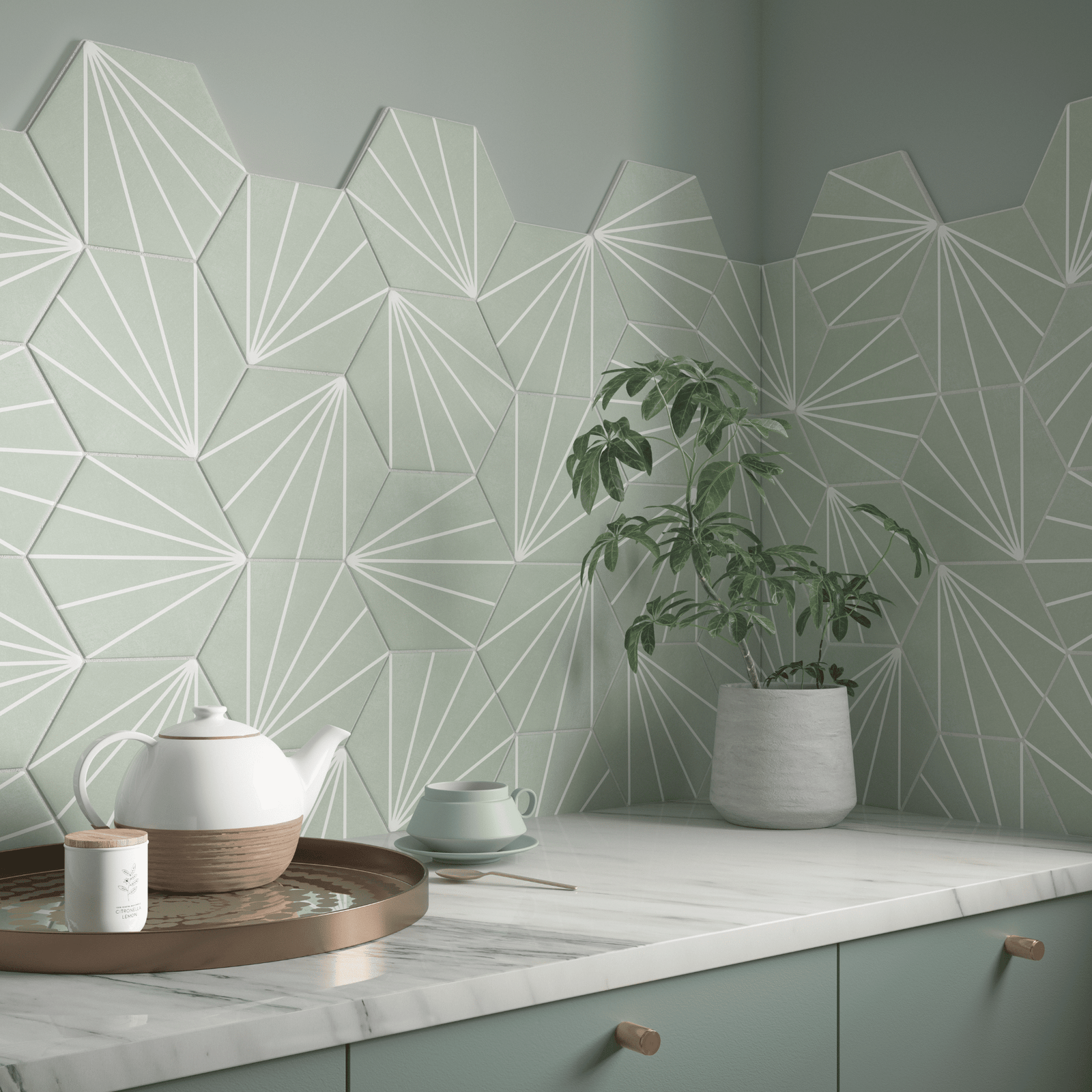 Mint hexagon tile for walls
