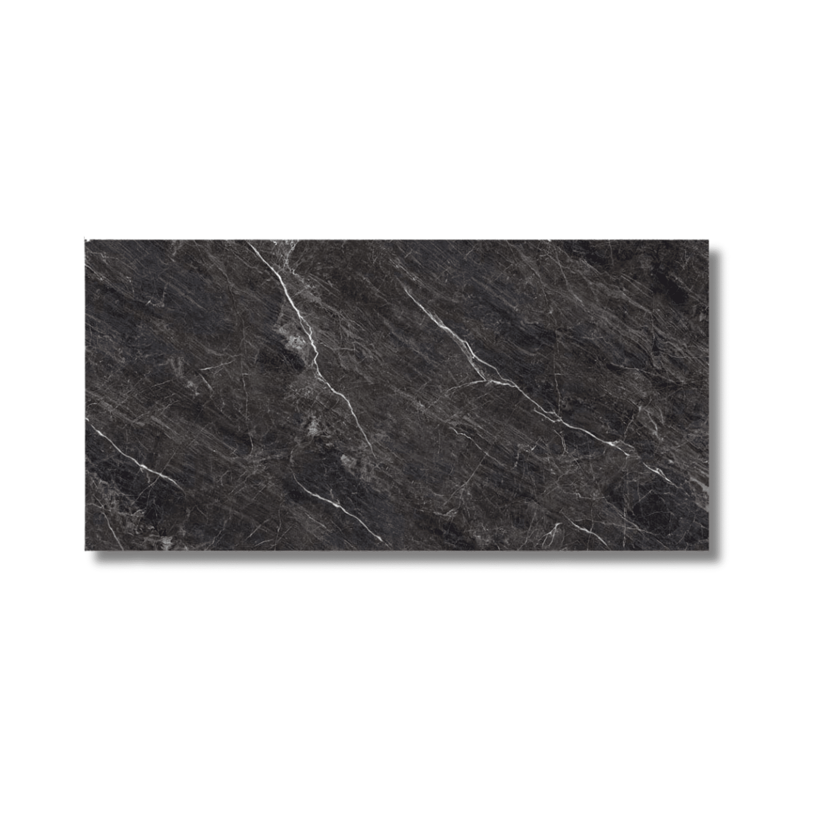 Polished black porcelain tile wall