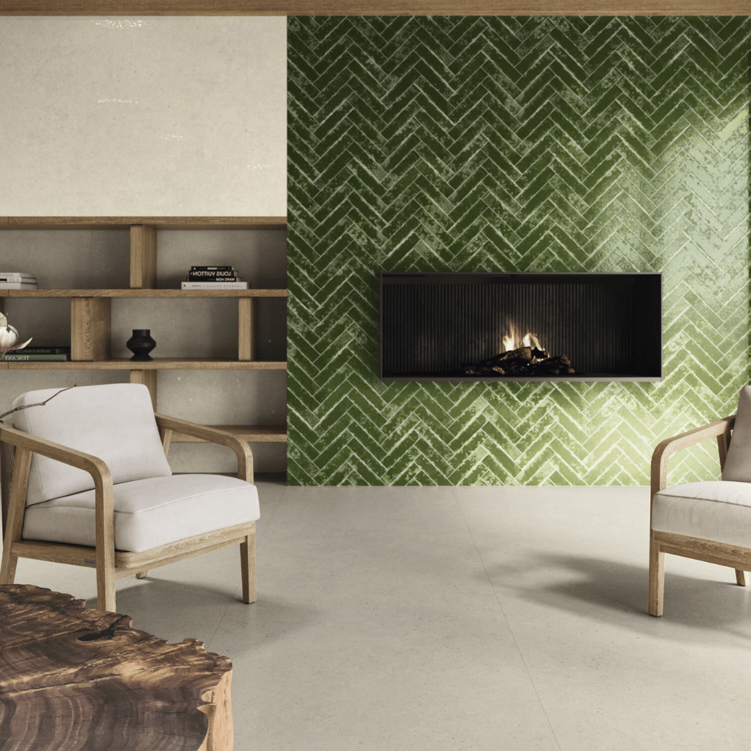 Modern glossy crocodile green ceramic metro tiles