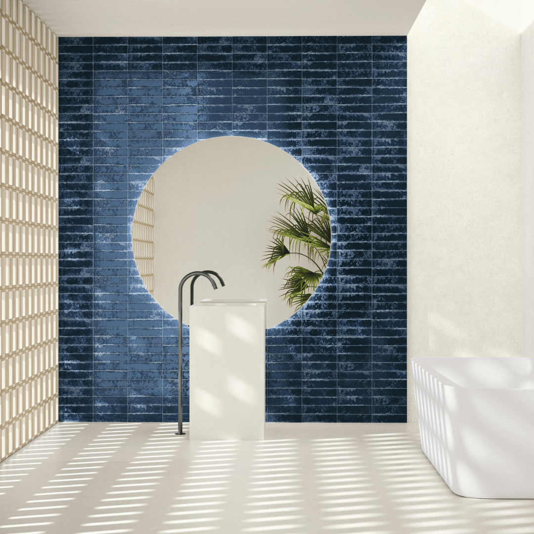 Durable glossy ceramic Prussian Blue metro tiles