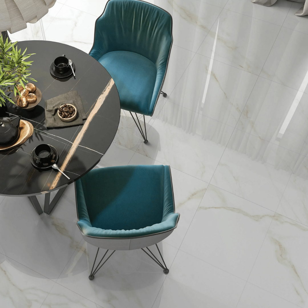 Palatina Gold Gloss porcelain tiles with marble effect design