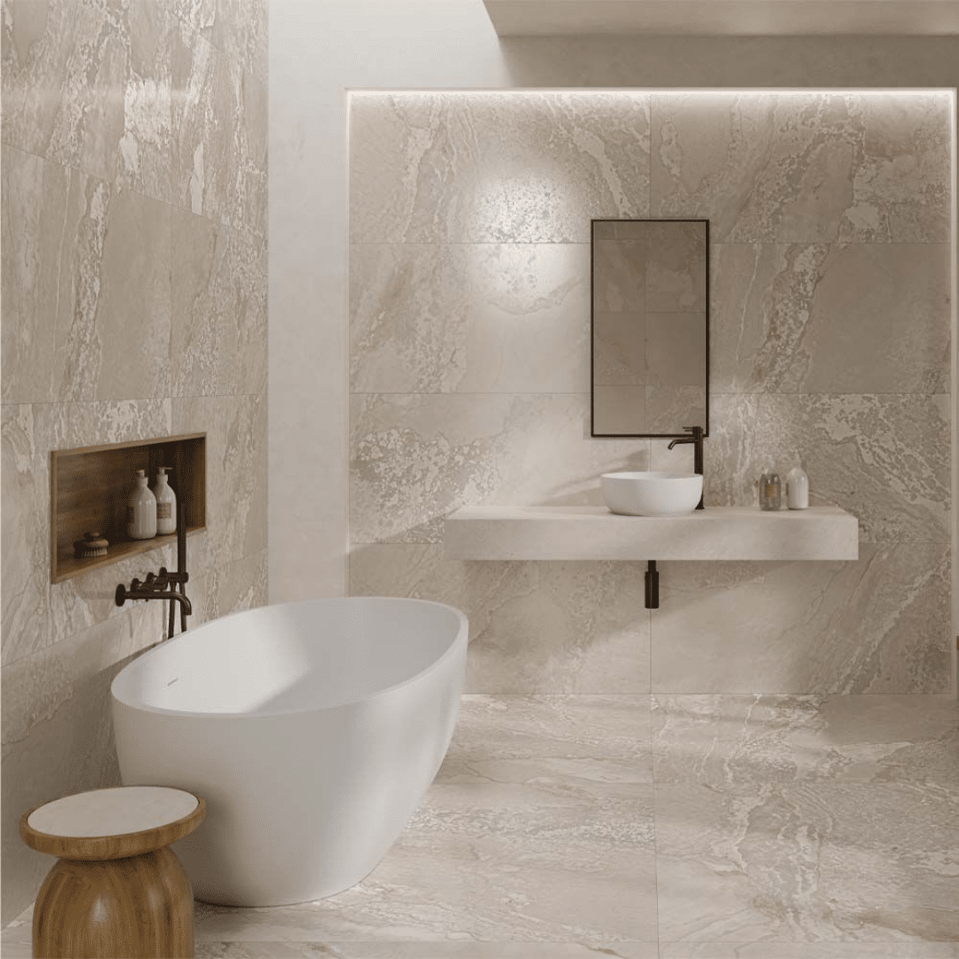 Planet Cream metallic lappato porcelain wall floor tiles