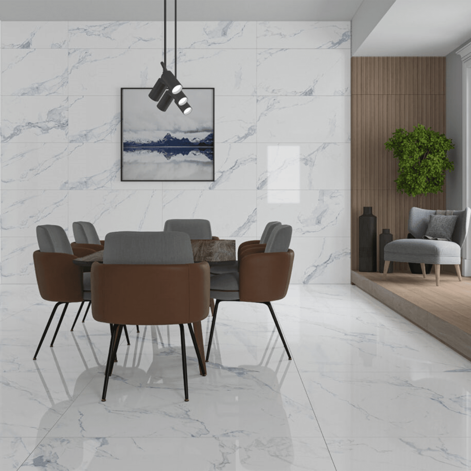 Blue white satin porcelain tile