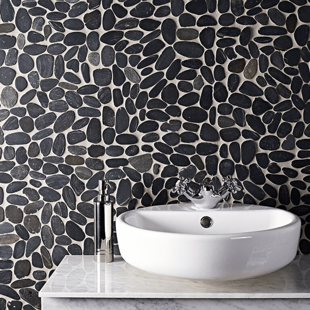Riverstone Black pebble mosaic tiles for wall and floor