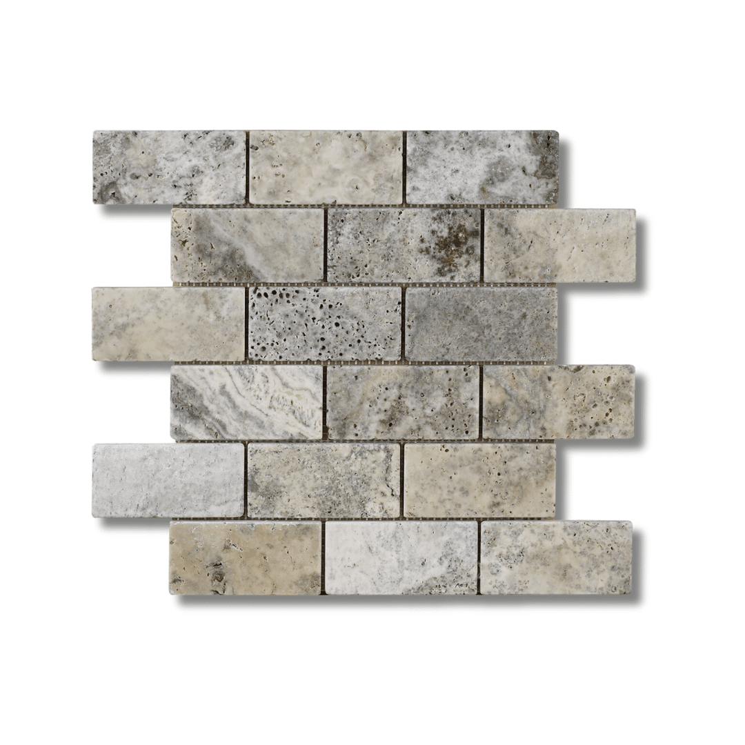 Travertine honed filled grey mosaic for bathroom décor