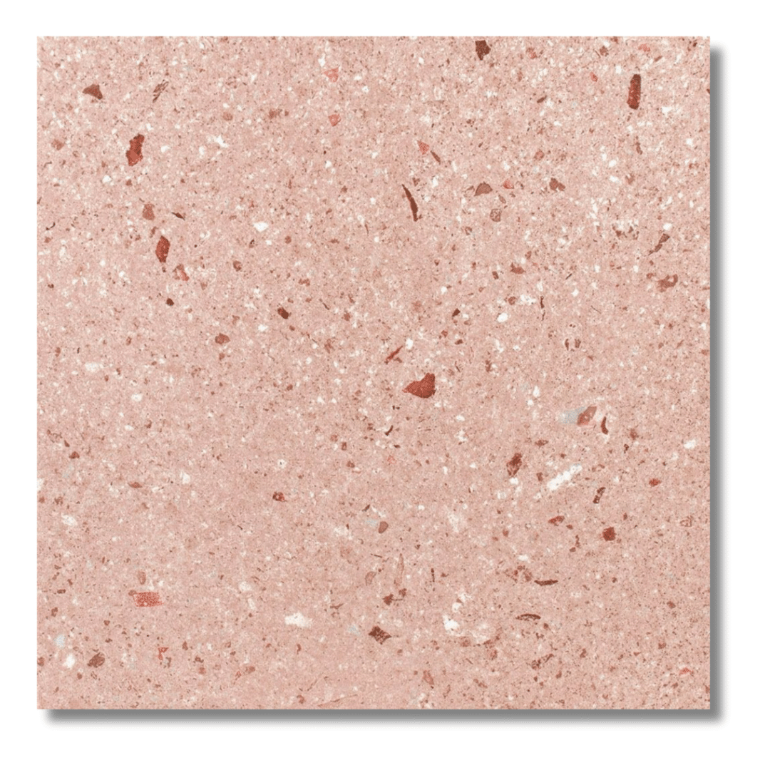 Light pink porcelain tiles with artistic terrazzo speckles
