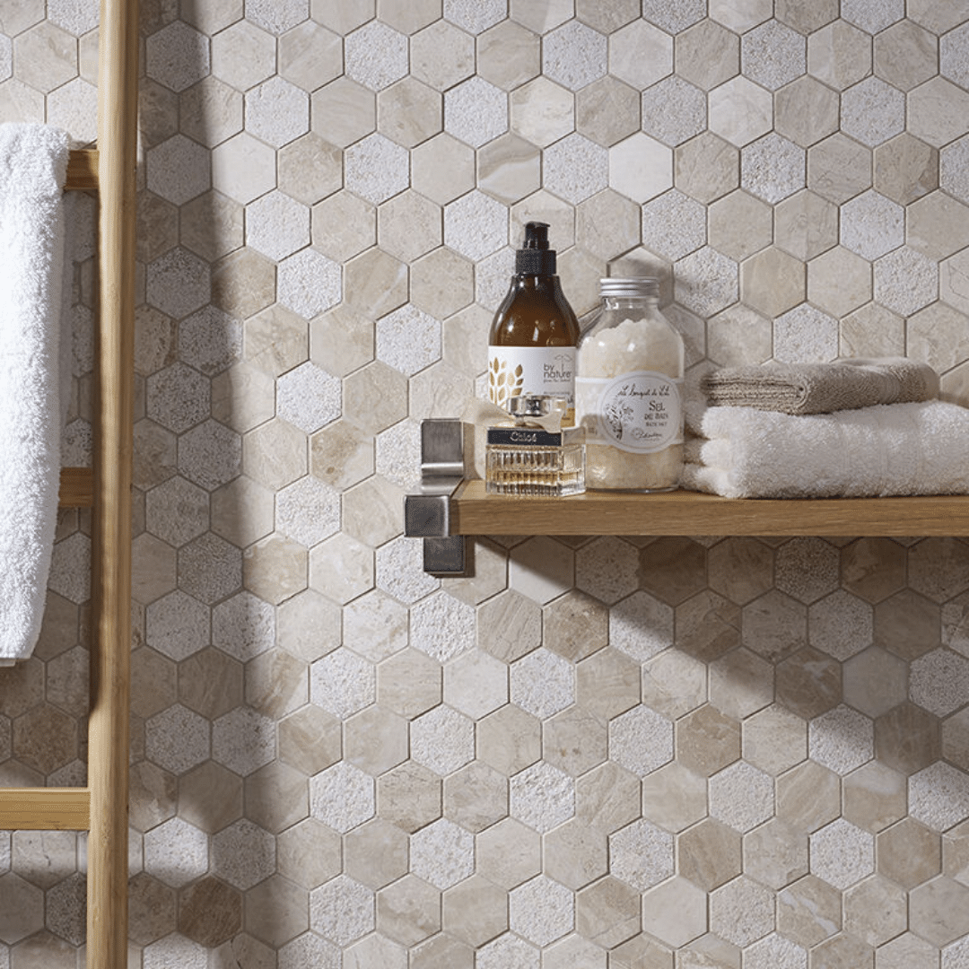 Vanilla Cream marble hexagon mosaic mixed finish wall floor