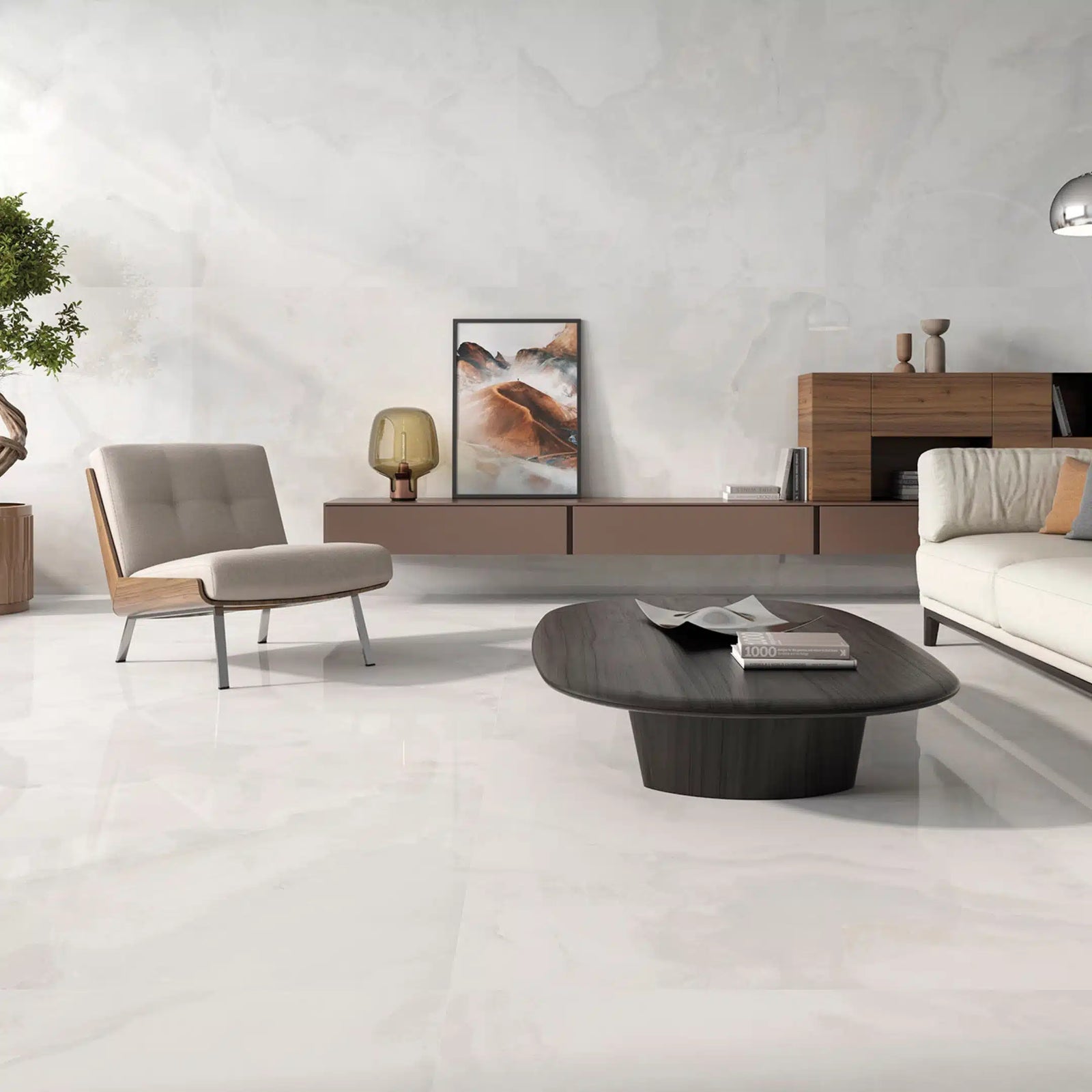 Oni White polished porcelain tile for floor and wall