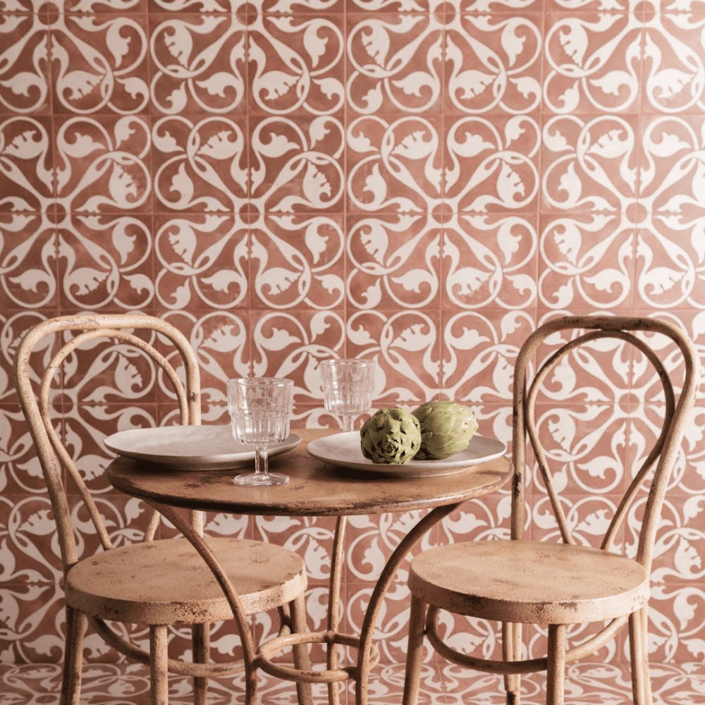 Red stone effect ceramic tile for wall and floor