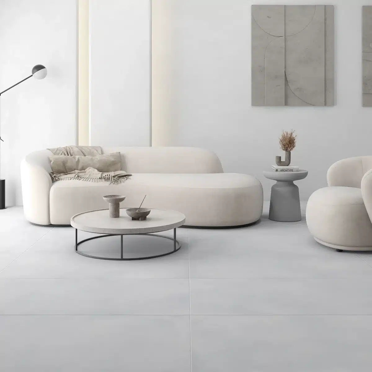 basil white porcelin tiles