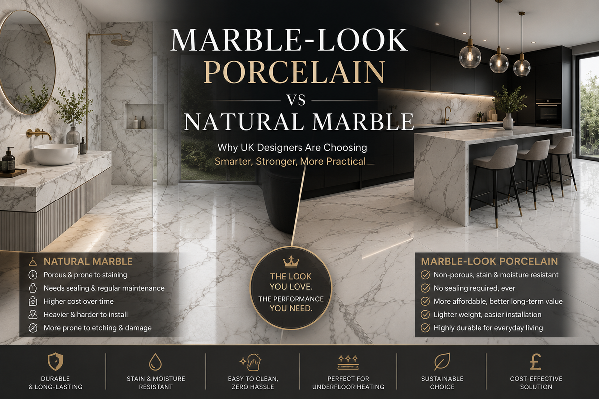 Marble-look porcelain tiles vs Natural marble