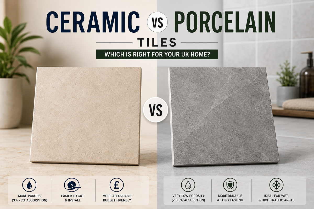 Ceramic vs porcelain tiles feature image comparison.
