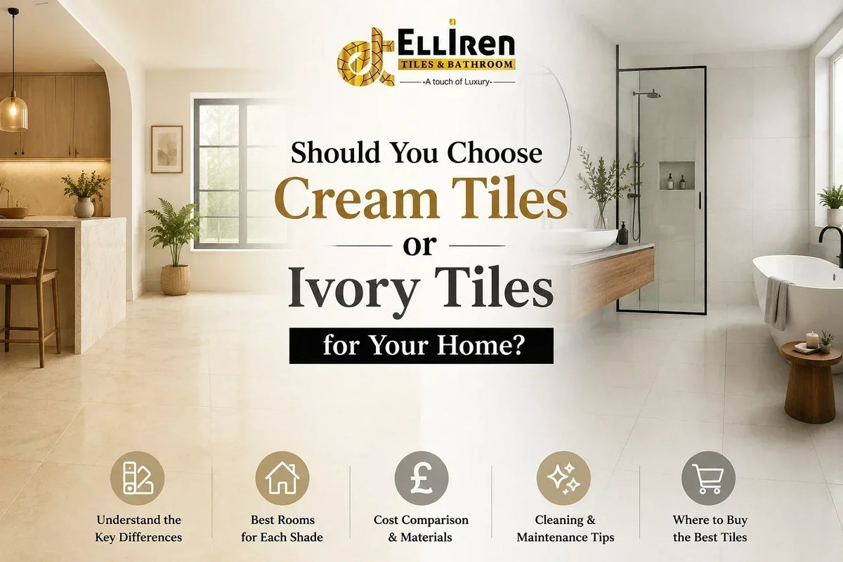 Cream tiles vs ivory tiles for home interiors, showing warm cream and cool ivory tile designs