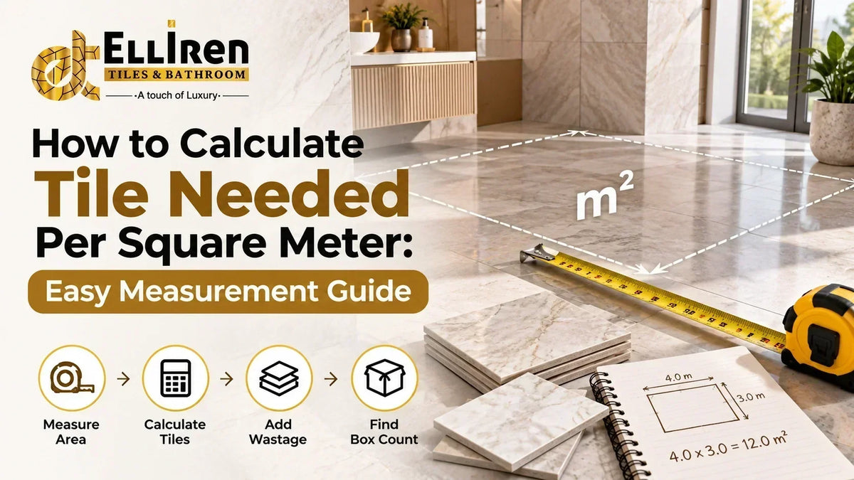 How to calculate tiles needed per square meter using room measurements, tile area, wastage and box quantity