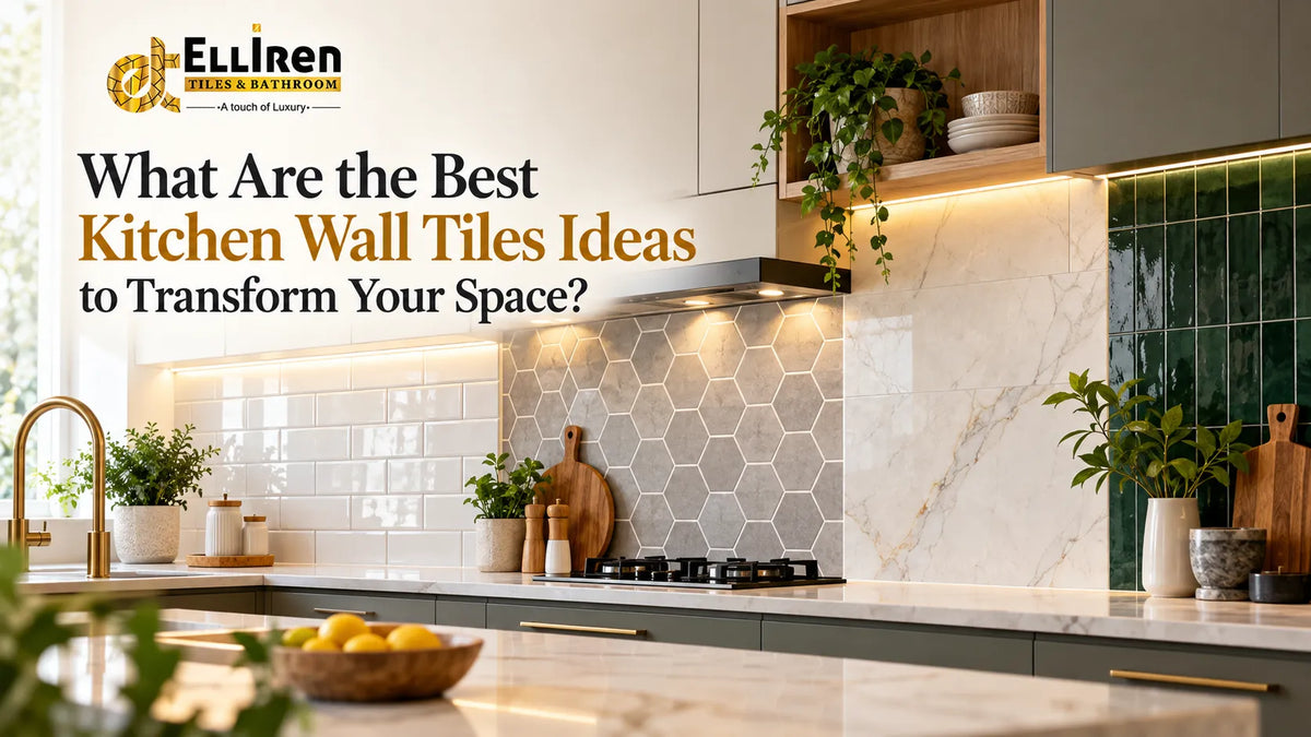 Elliren Tiles kitchen wall tile ideas featuring glossy subway tiles, hexagon patterns, marble effect porcelain and emerald green backsplash tiles