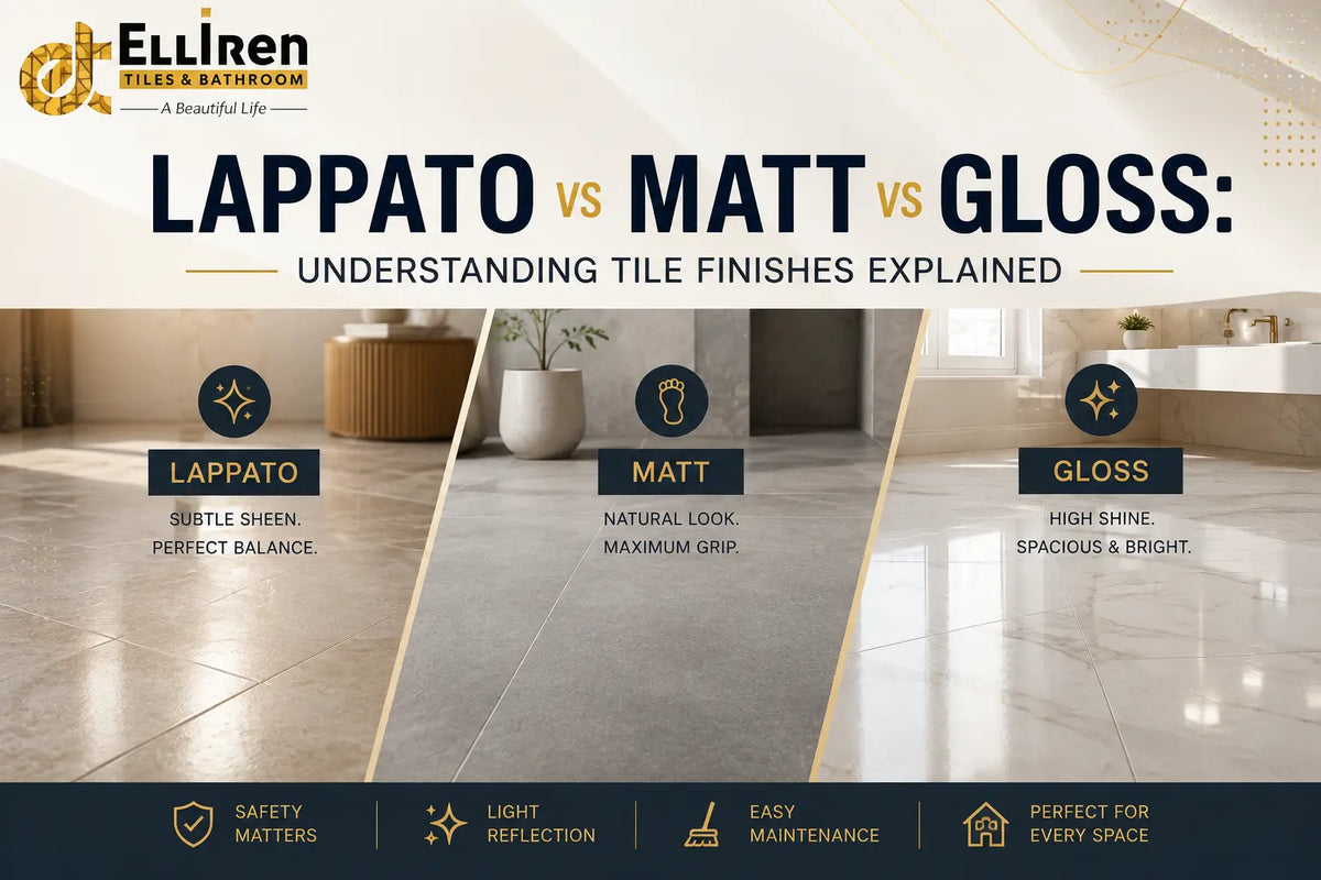 Lappato vs matt vs gloss tile finishes comparison by Elliren Tiles & Bathroom