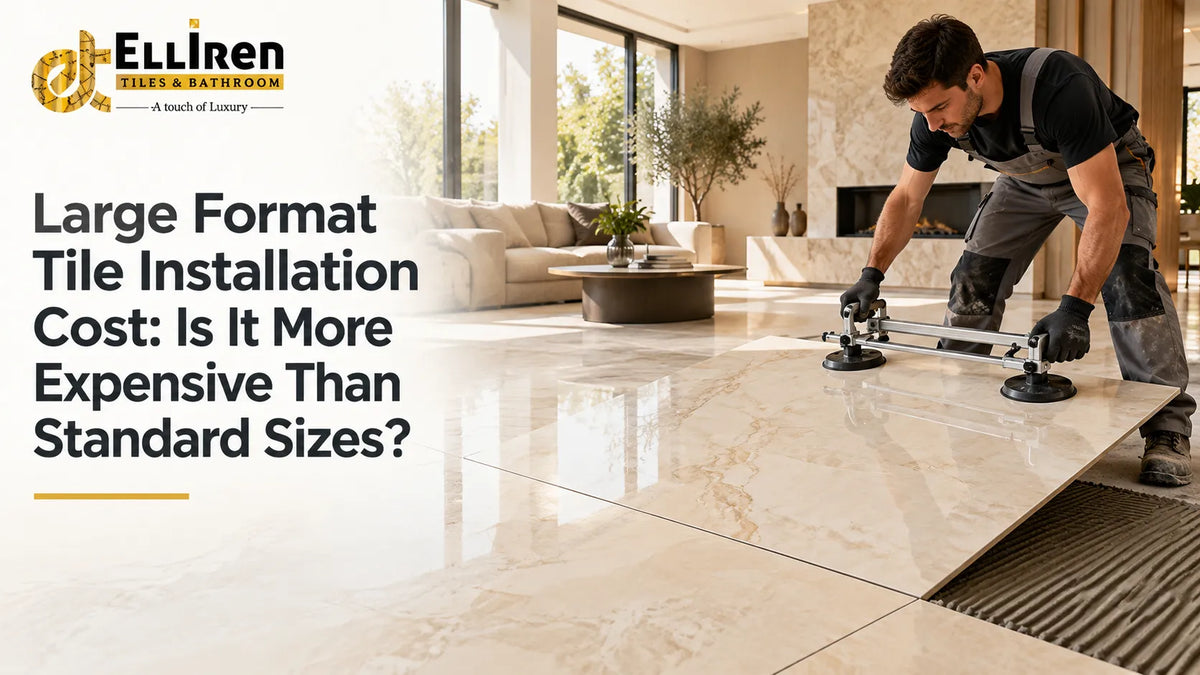 Elliren Tiles large format porcelain tile installation in a luxury living room