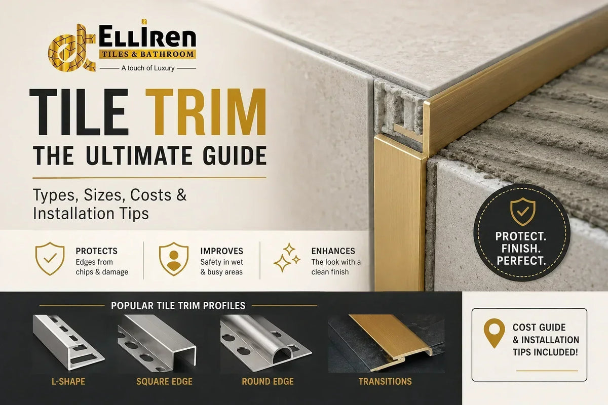Tile trim ultimate guide showing metal tile edging profiles, installation, protection, and finishing options