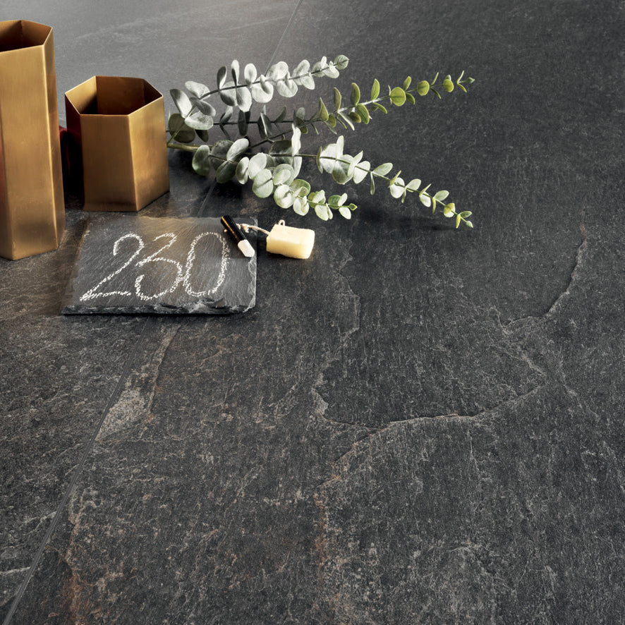 Geos Reef matt black anthracite slate effect tile close up